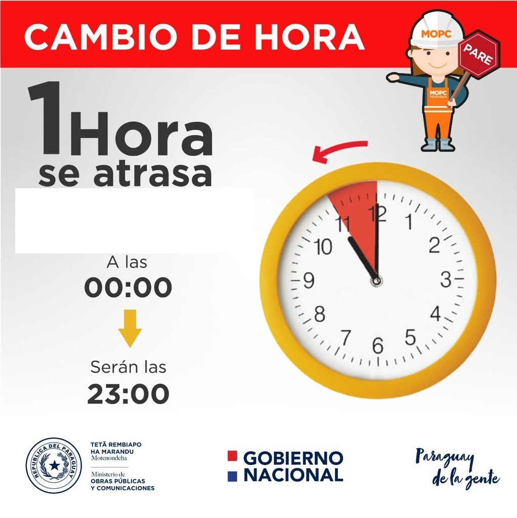 A la medianoche de hoy sábado entra en vigencia el nuevo horario en Paraguay