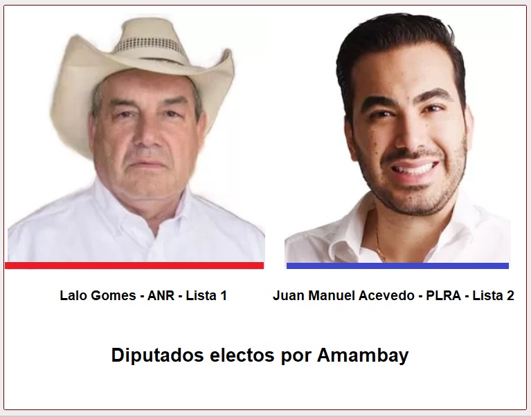 Lalo Gomes (ANR) y Juan Manuel Acevedo (PLRA) los diputados electos por Amambay
