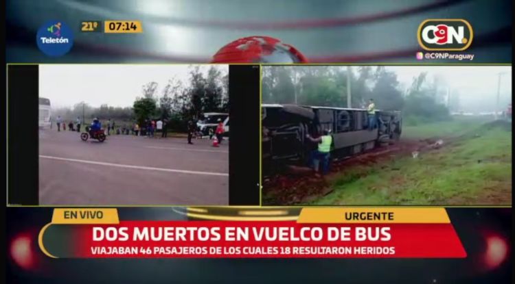 Dos fallecidas y 18 heridos en vuelco de ómnibus