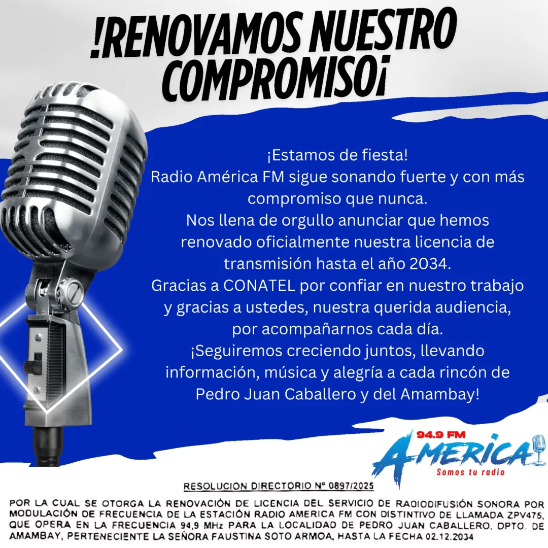 CONATEL renueva licencia de Radio América 94.9 FM hasta 2034
