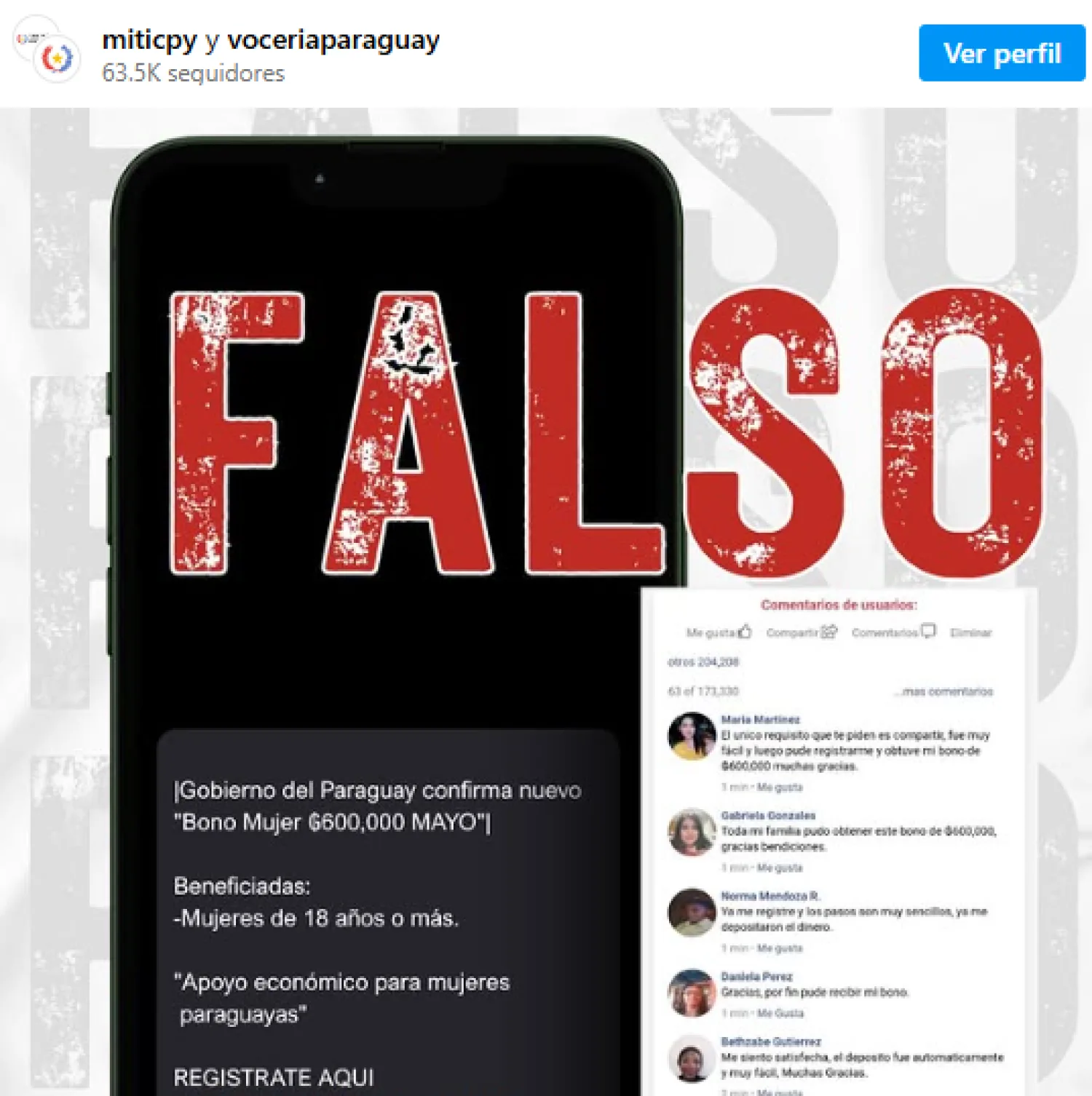 Detectan falso “Bono Mujer” que suplanta al Gobierno para robar datos