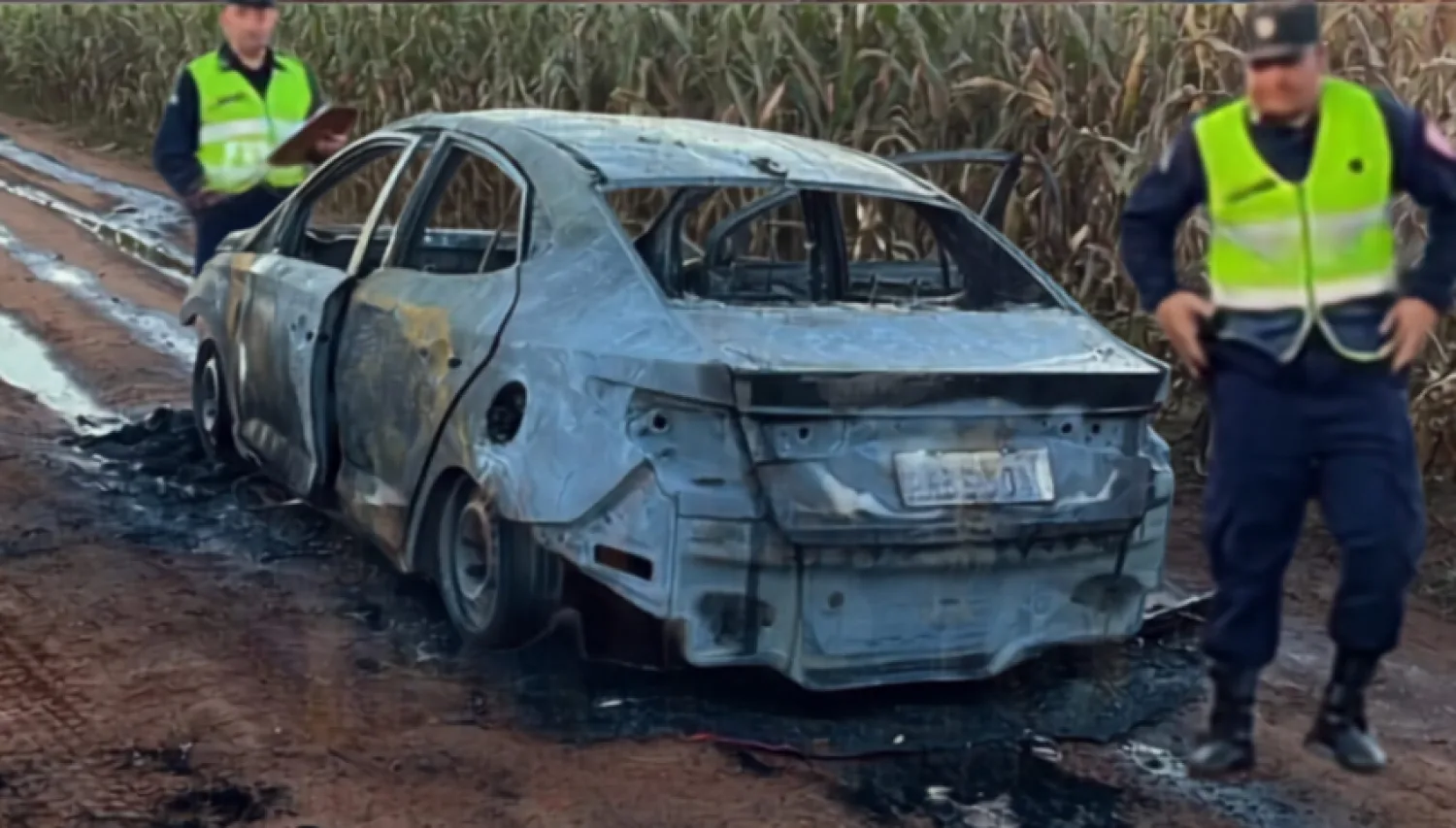 Hallan automóvil totalmente incinerado y con chapa "clonada" cerca de la Línea Internacional
