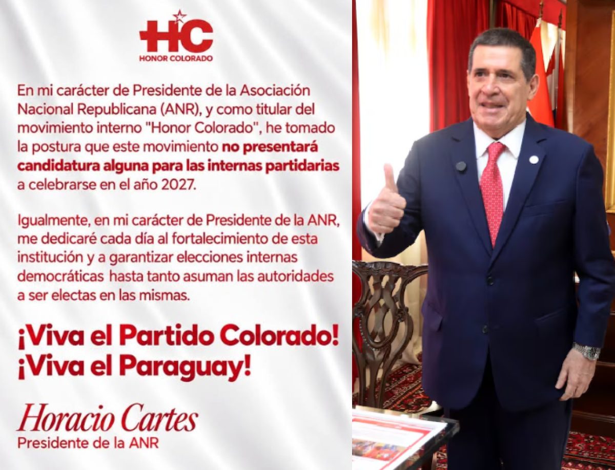 Horacio Cartes anuncia que Honor Colorado no presentará candidaturas para el 2028 tras la renuncia de Juan Carlos Baruja